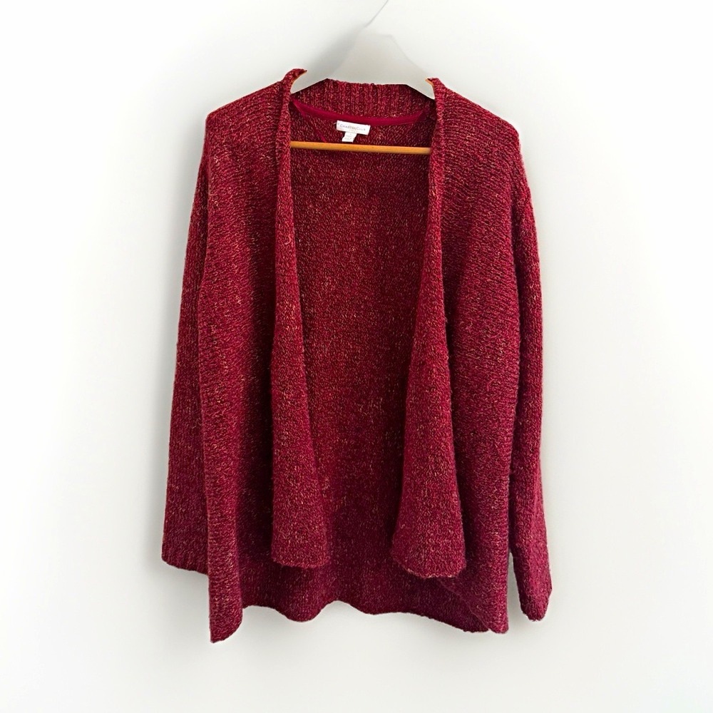 Charter Club Womens Red Knit Open Front Cardigan Sweater Long Sleeve Sz L